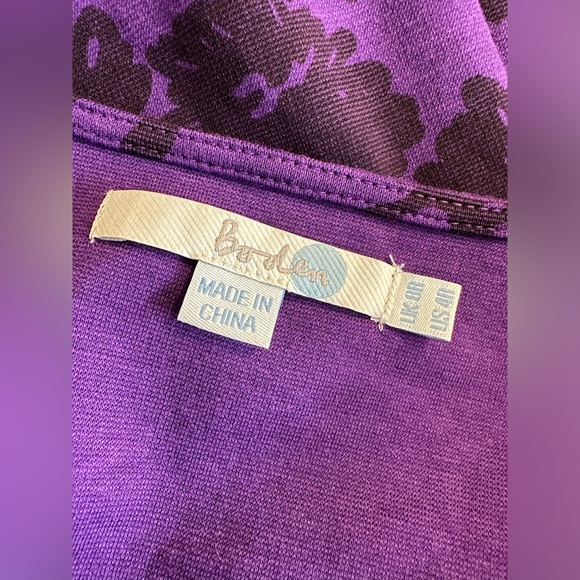 New BODEN Uptown Jersey Sheath Dress Purple Floral Pleated Neckline Shift Work - Picture 7 of 9